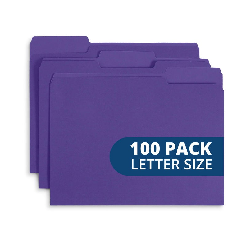 Blue Summit Supplies Purple File Folders, Letter Size, 1/3 Cut Tab, Purple Color, Great Folder for Organizing and Easy File Storage, 100 Per Box - Image 1